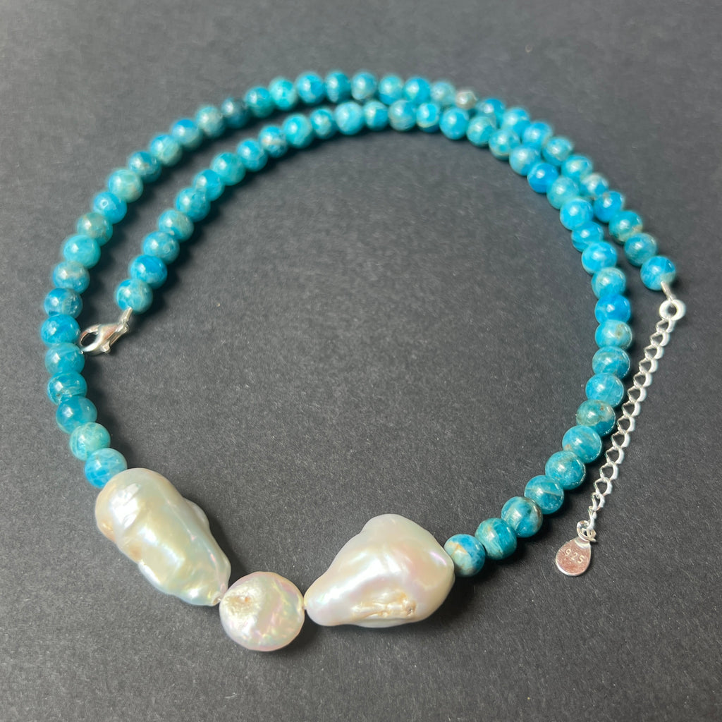 Colier apatit și perle Blue Whisper#35, pietre semipretioase - druzy.ro 1 