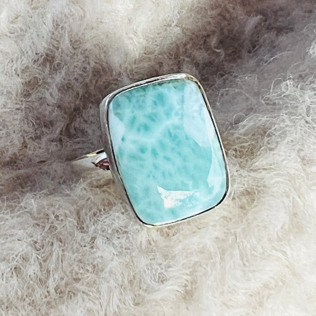 Inel ajustabil cu piatra larimar din argint model 2, pietre semipretioase - druzy.ro 2 