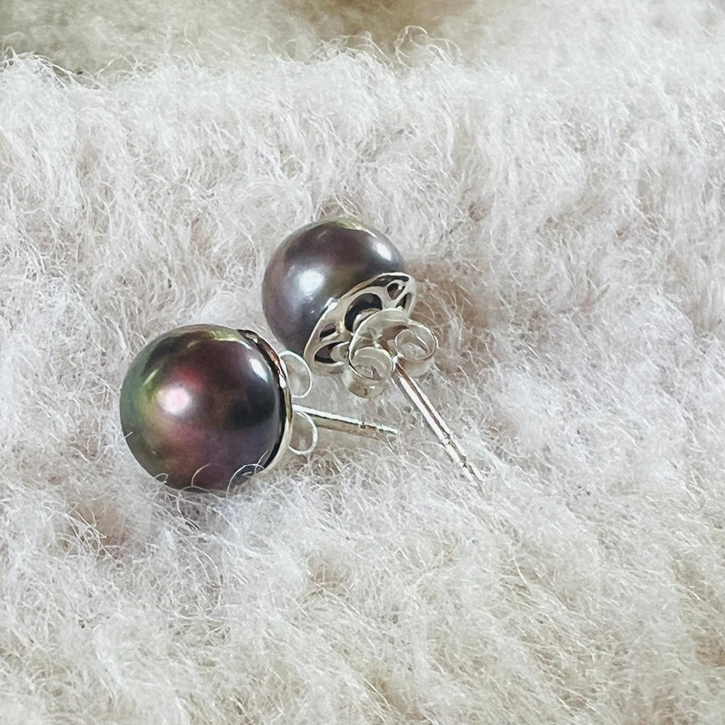 Cercei stud perle metalice din argint 8 mm, druzy.ro, pietre semipretioase 3