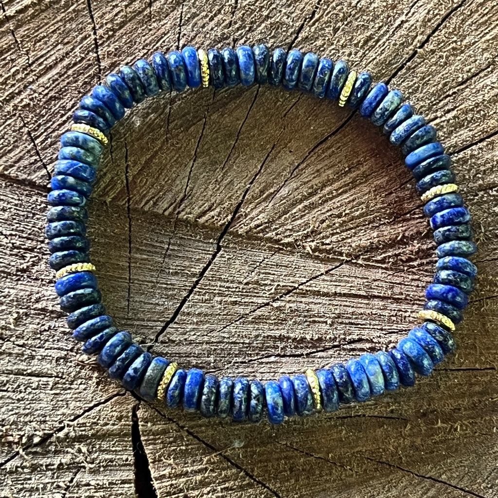 Bratara discuri lapis lazuli si insertii aurii – 6x2 mm, pietre semipretioase - druzy.ro 3 