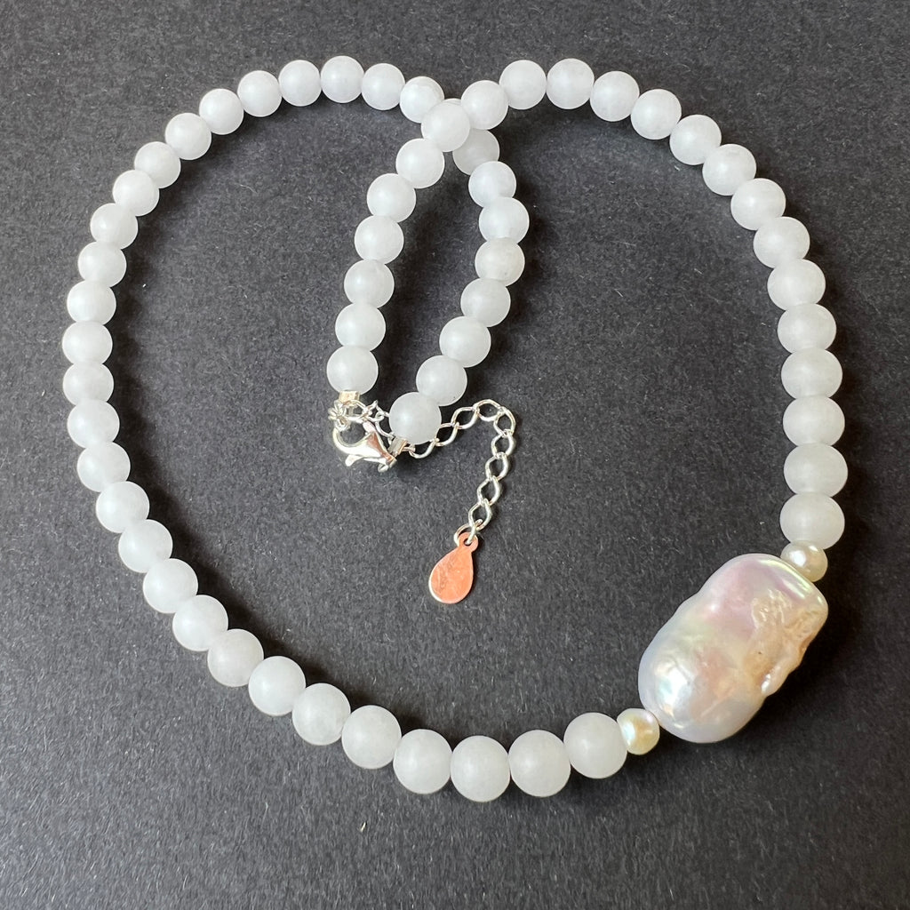 Colier jad alb si perla Purity#38, pietre semipretioase - druzy.ro 2 
