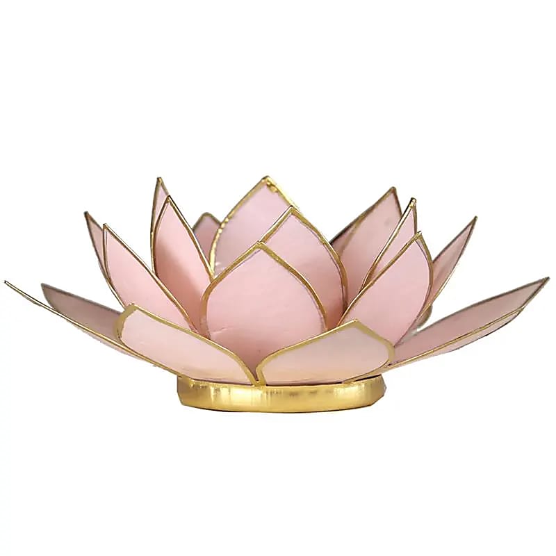Suport lumanare roz pal floare lotus din Philippine cu cochilii Capiz, pietre semipretioase - druzy.ro 1 