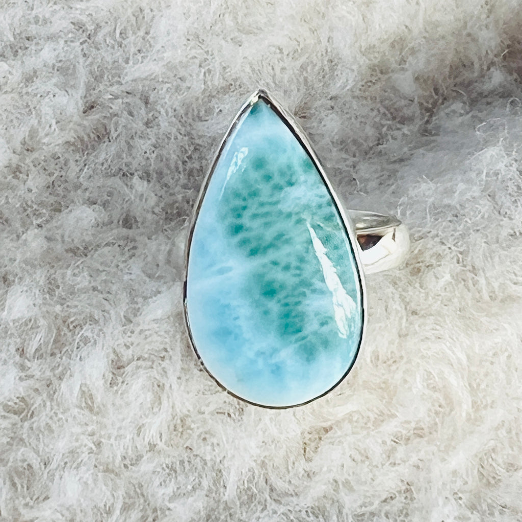 Inel ajustabil cu piatra larimar din argint model 5, pietre semipretioase - druzy.ro 1 