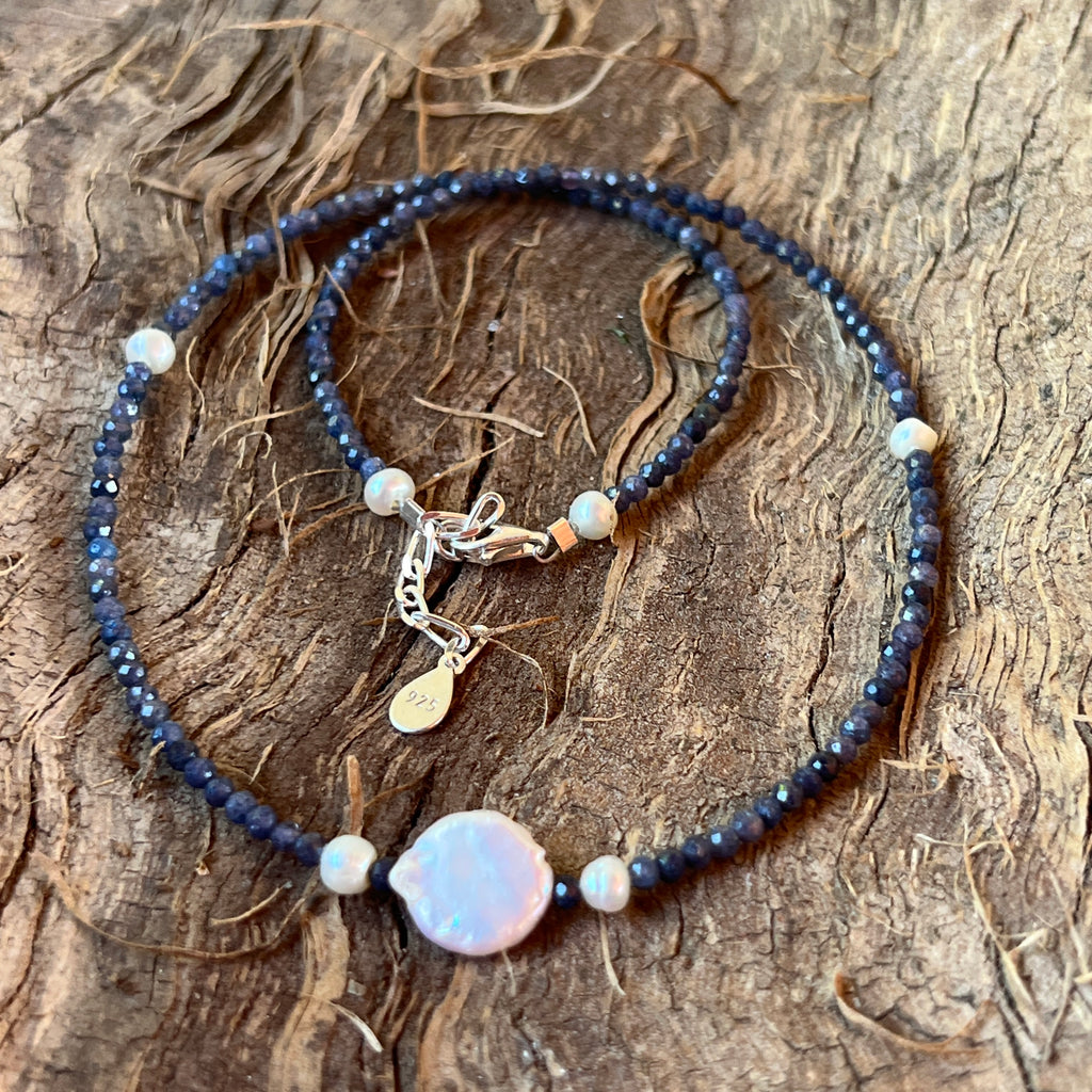 Colier safir si perle Celestial#26, pietre semipretioase - druzy.ro 2 
