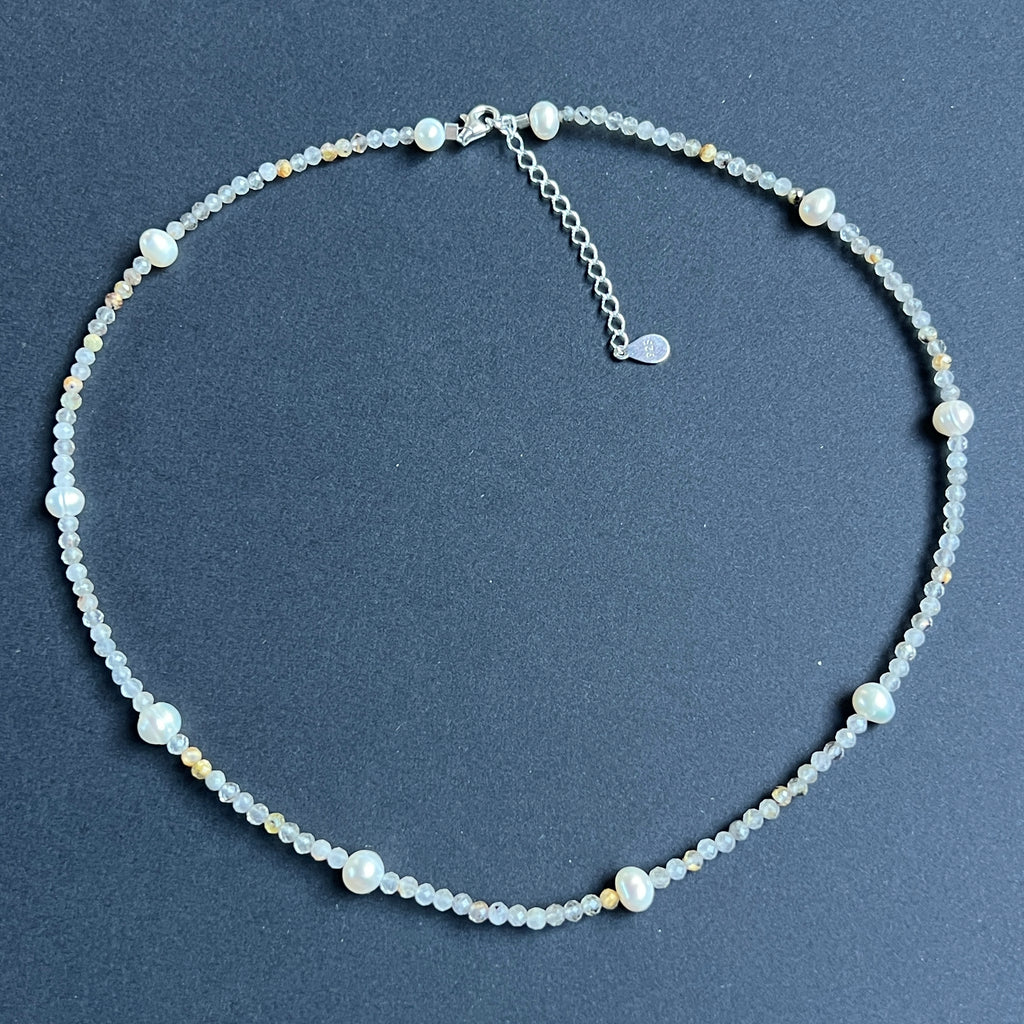 Colier cuart rutilat și perle Golden Veil #82, pietre semipretioase - druzy.ro 1 