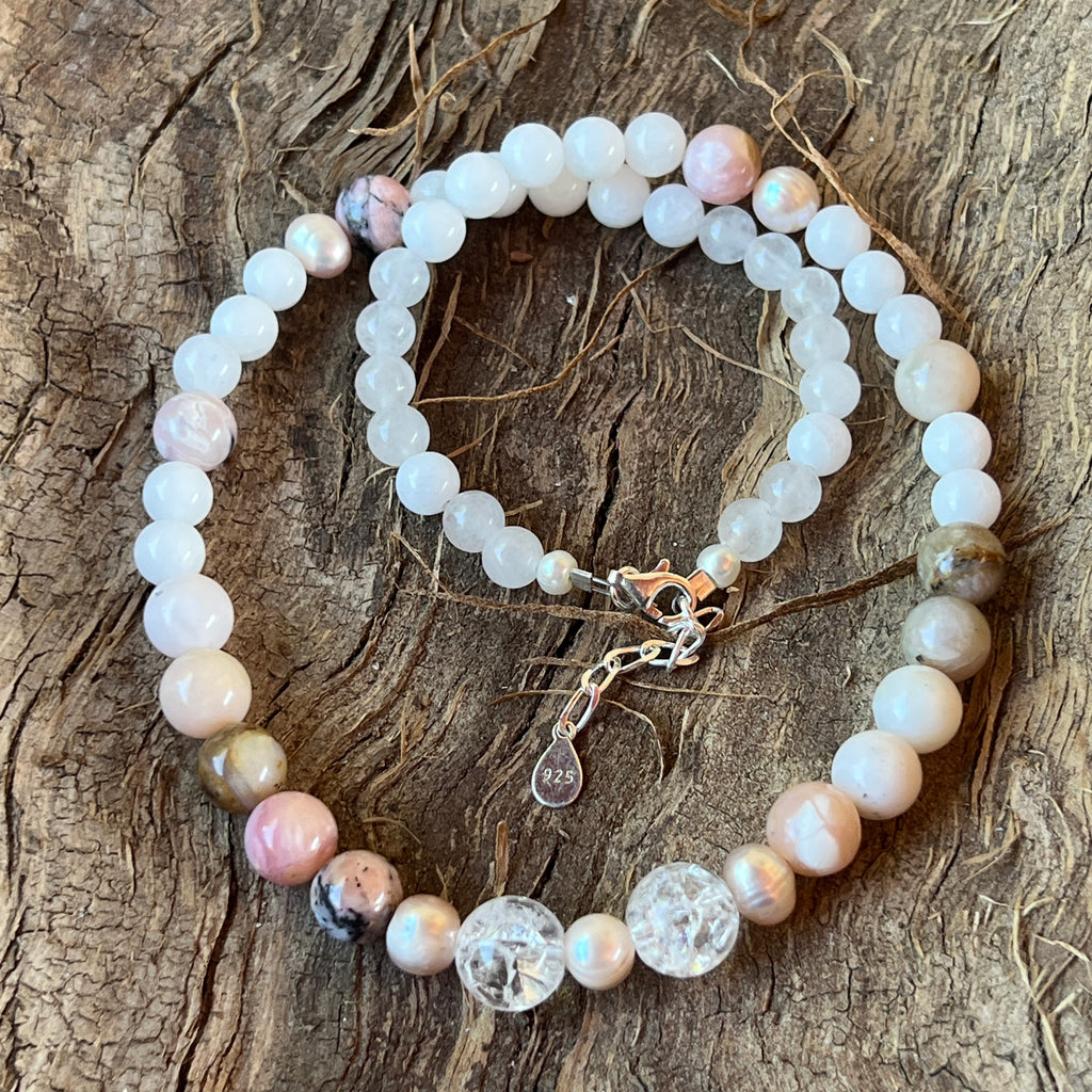 Colier opal roz, cuart, perle, jad Coral Grace#22, pietre semipretioase - druzy.ro 2 