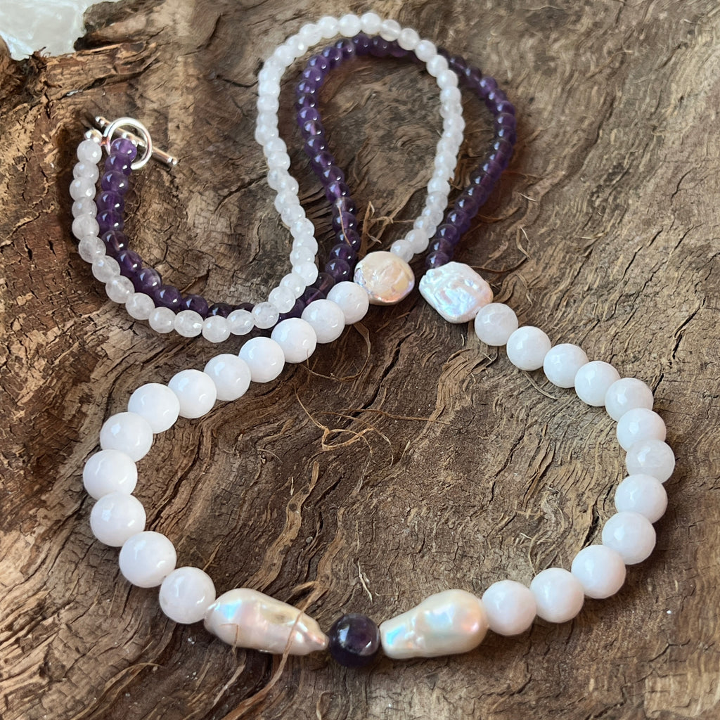 Colier lung ametist, jad si perle jad alb, perle Serenity#16, pietre semipretioase - druzy.ro 3 