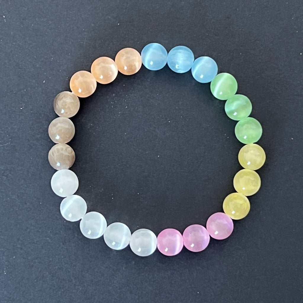 Bratara sfere colorate din selenit 8 mm, pietre semipretioase - druzy.ro 8 