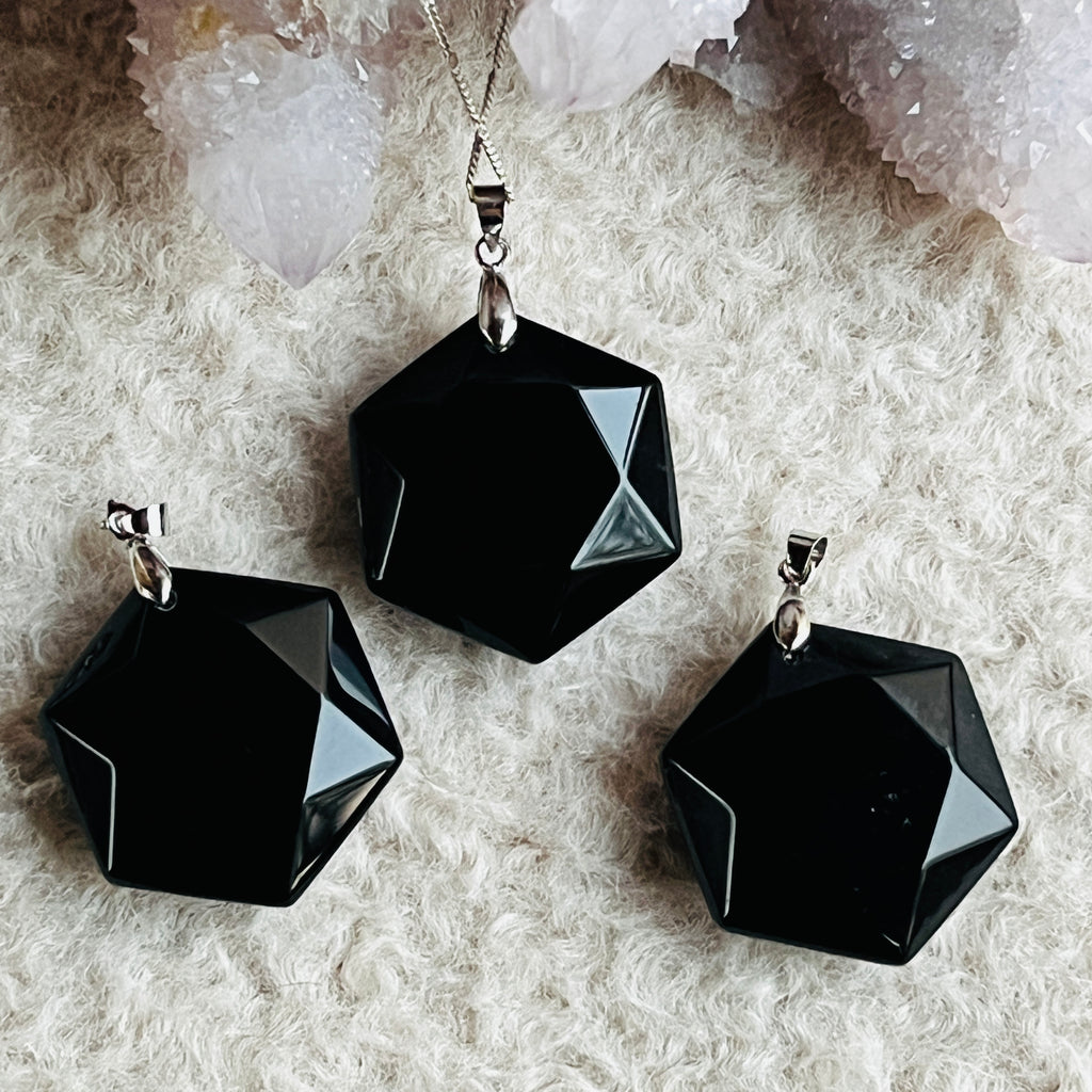 Pandantiv obsidian Hexagon, pietre semipretioase - druzy.ro 2 