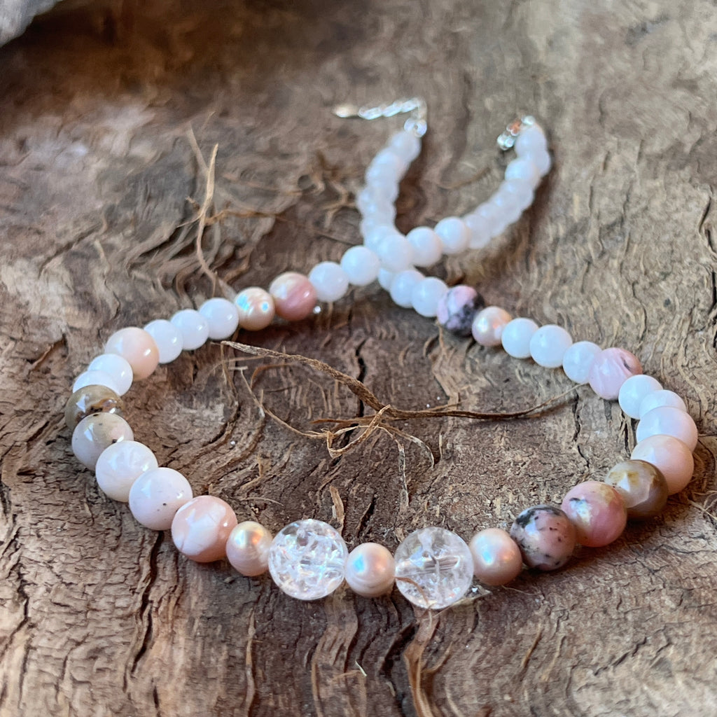 Colier opal roz, cuart, perle, jad Coral Grace#22, pietre semipretioase - druzy.ro 3 