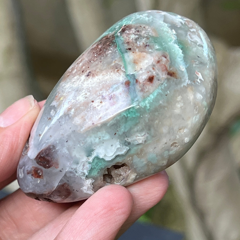 Palmstone calcedonie cu crom albastru-verzuie din Zimbabwe | Model 5, pietre semipretioase - druzy.ro 5 
