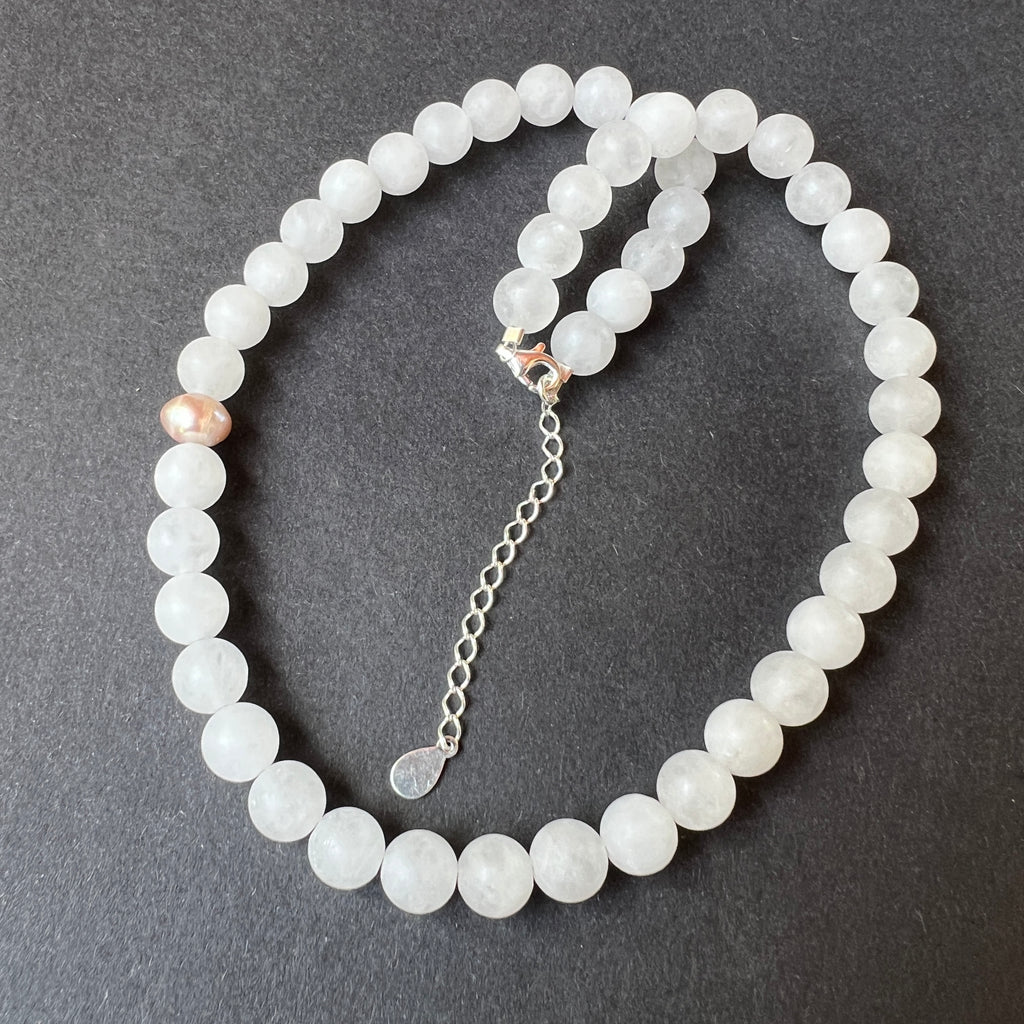 Colier jad alb si perla Purity#39, pietre semipretioase - druzy.ro 2 