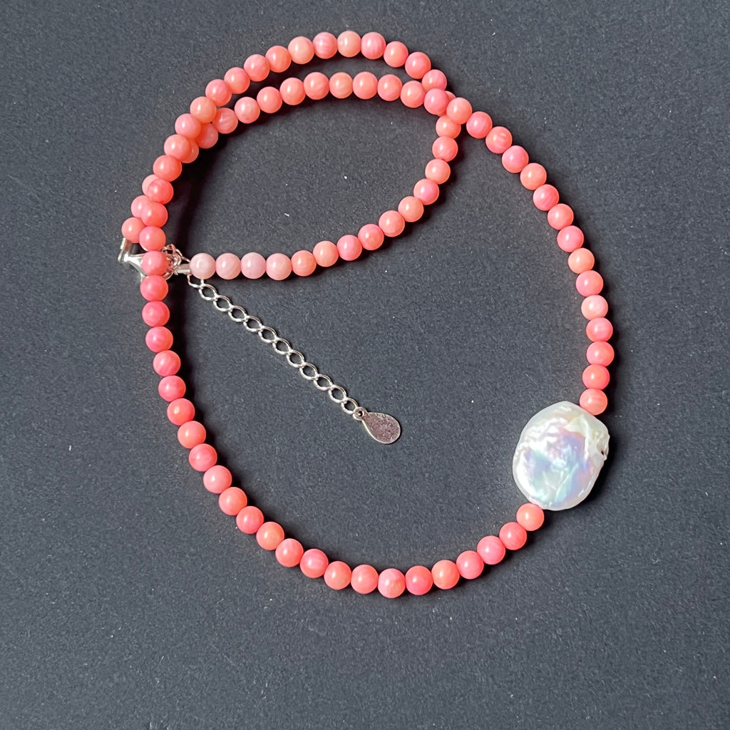 Colier coral roz Wave #95, pietre semipretioase - druzy.ro 2 