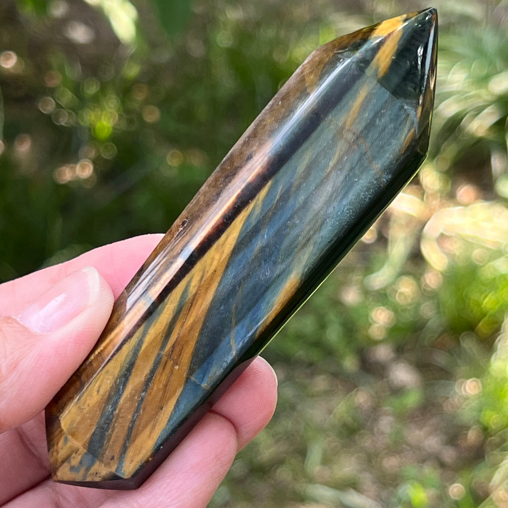 Bagheta dublu varf ochi de tigru albastru (ochi de soim) model 1, pietre semipretioase - druzy.ro 1 