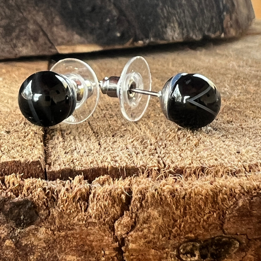 Cercei stud sfere onix negru 8 mm, pietre semipretioase - druzy.ro 2 