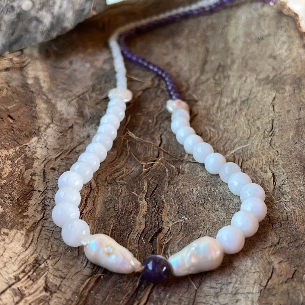 Colier lung ametist, jad si perle jad alb, perle Serenity#16, pietre semipretioase - druzy.ro 5 