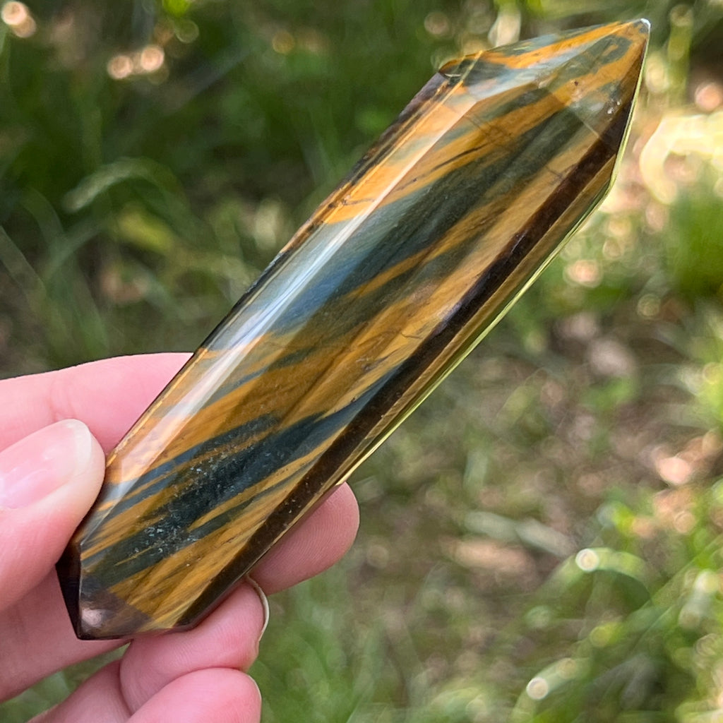 Bagheta dublu varf ochi de tigru albastru (ochi de soim) model 1, pietre semipretioase - druzy.ro 5 
