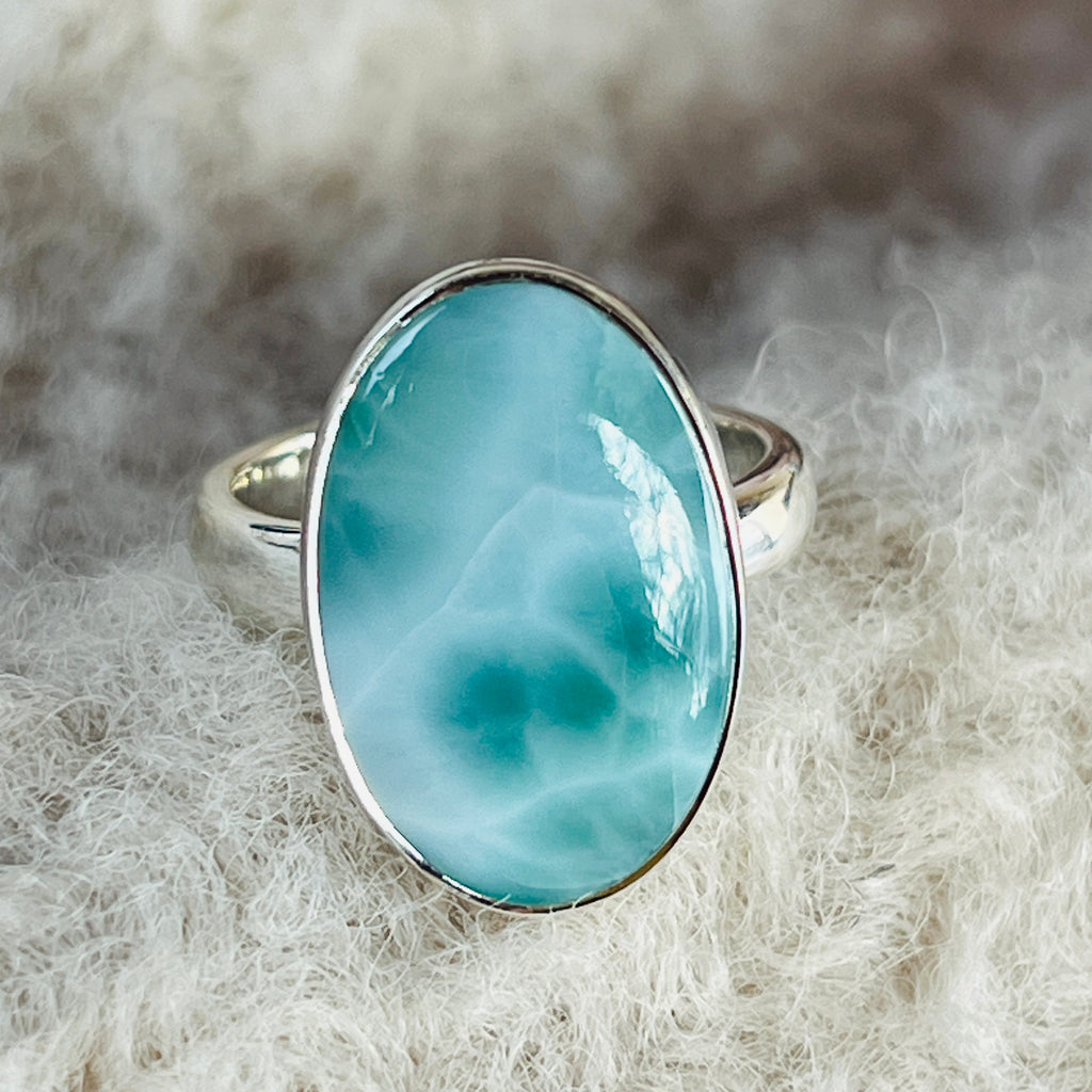 Inel ajustabil cu piatra larimar din argint model 7, pietre semipretioase - druzy.ro 1 