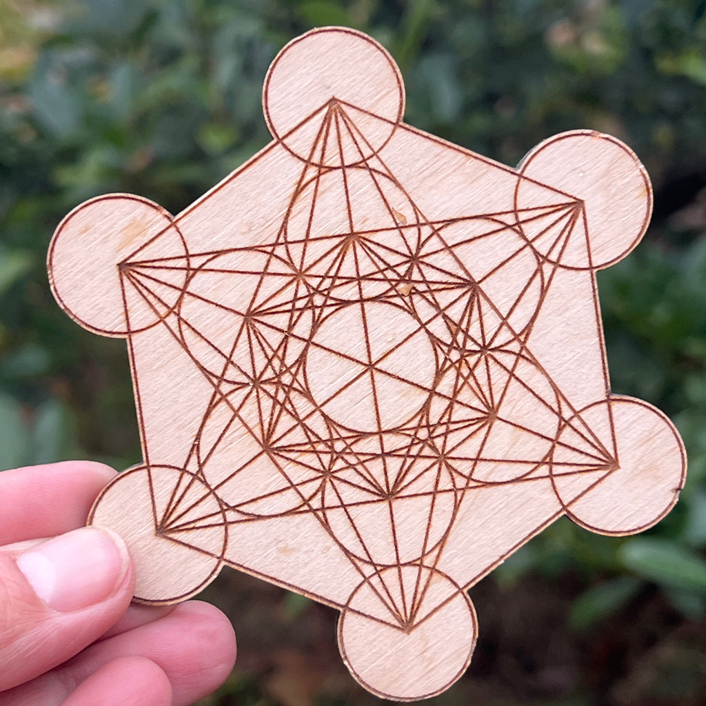 Grila grid cristale lemn Metatron Hexagon, pietre semipretioase - druzy.ro 1 