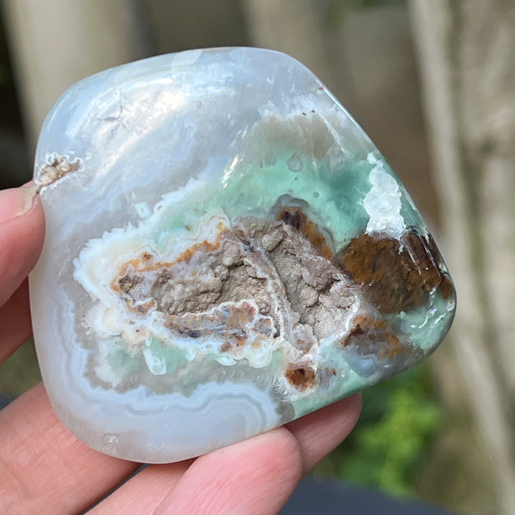 Palmstone calcedonie cu crom albastru-verzuie din Zimbabwe | Model 4, pietre semipretioase - druzy.ro 1 