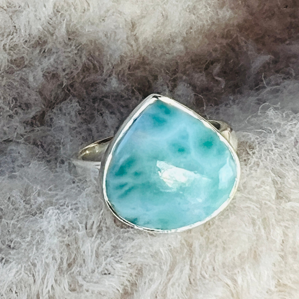 Inel ajustabil cu piatra larimar din argint model 1, pietre semipretioase - druzy.ro 1 