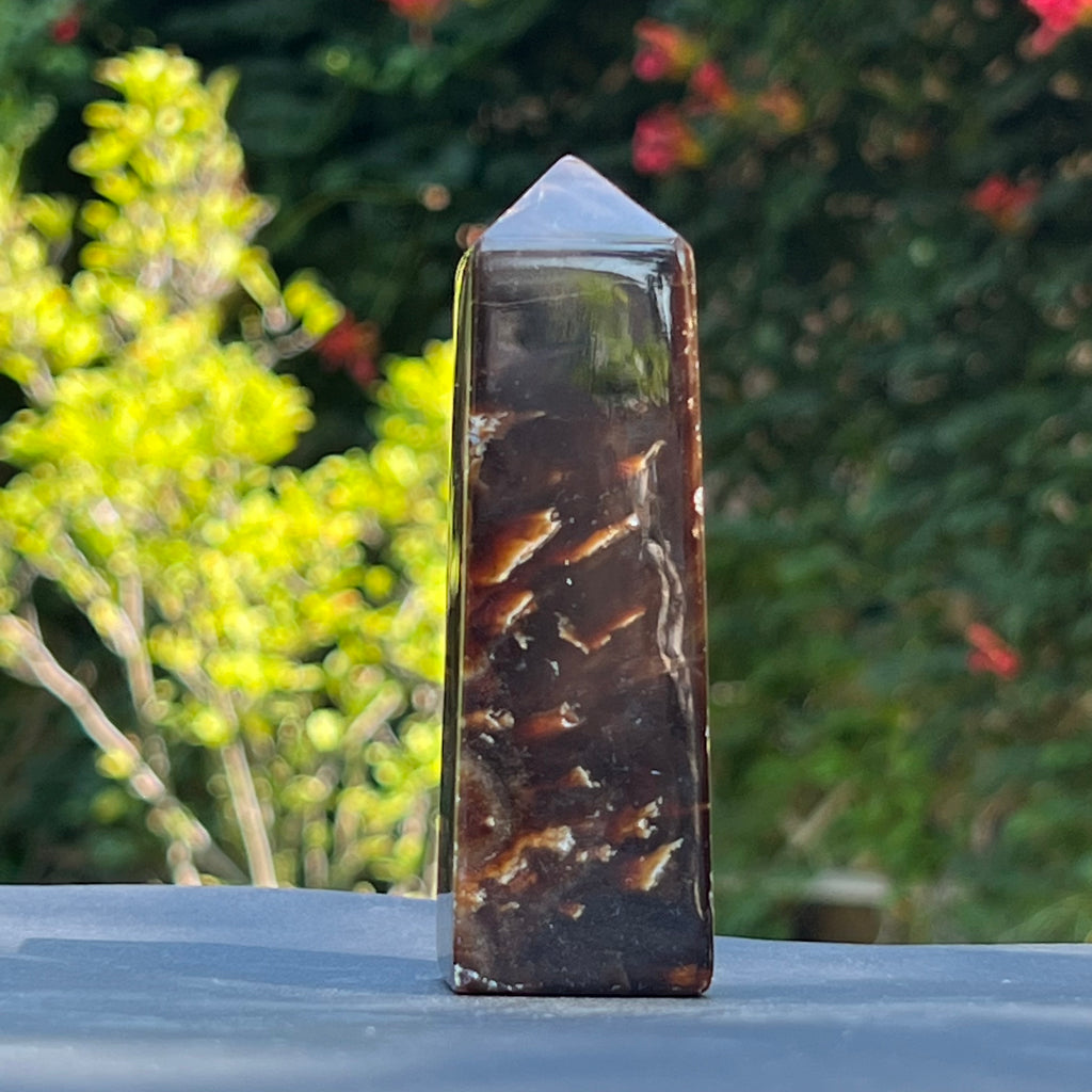 Calcit ciocolata turn/obelisc m4, druzy.ro, cristale 1