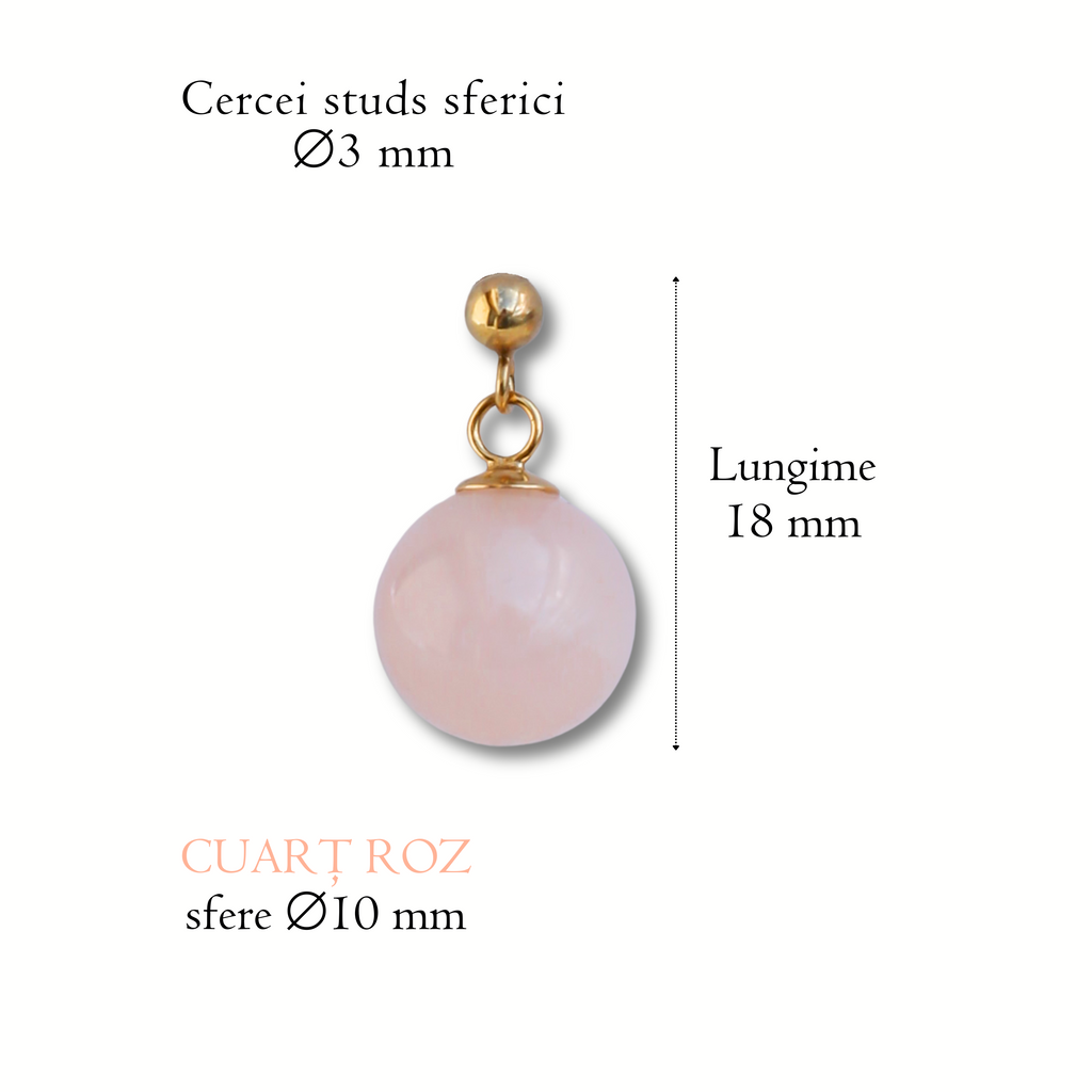 Cercei cuarț roz, aur filat - Whisper Rose, pietre semipretioase - druzy.ro 7 
